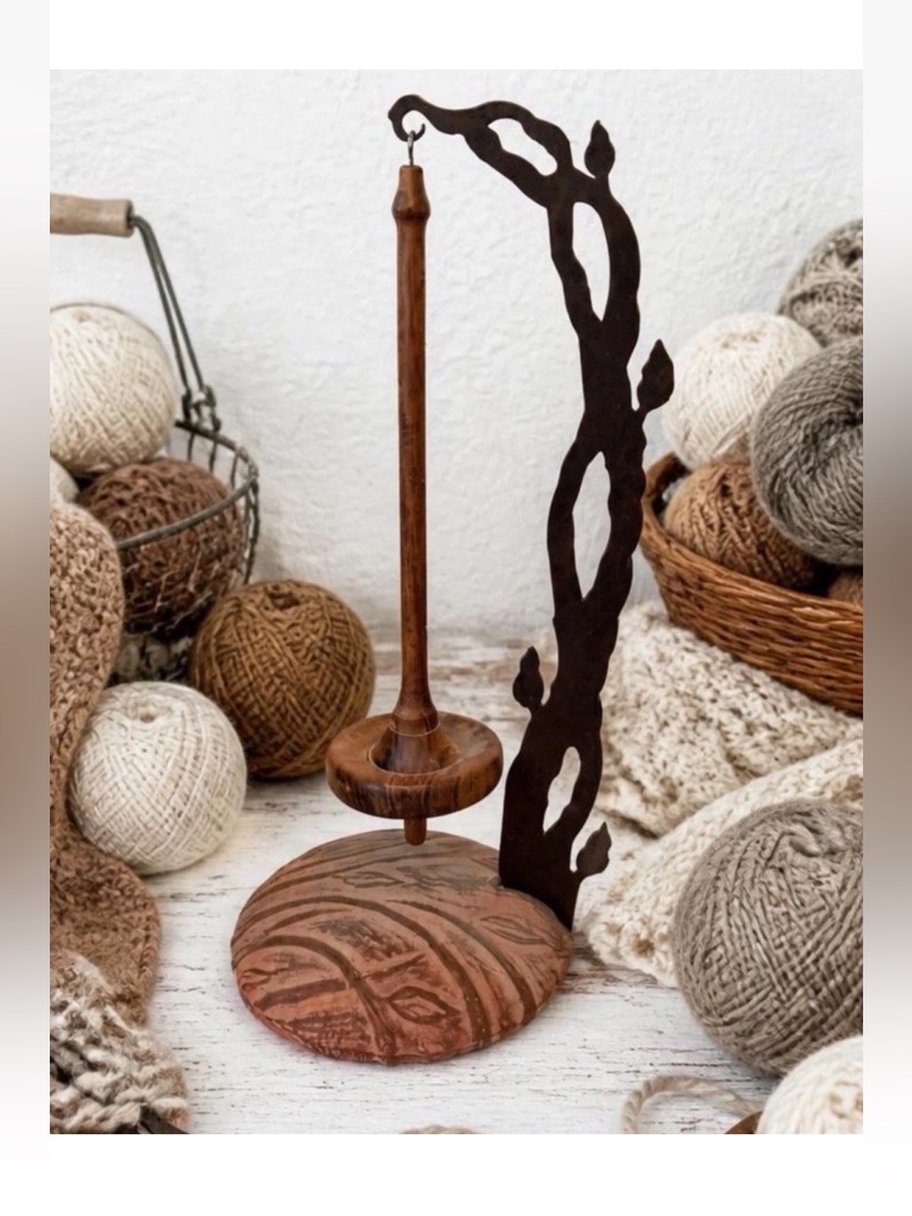 Handcrafted Wooden Drop Spindle in Warm Brown for Yarn or thread Terracotta
